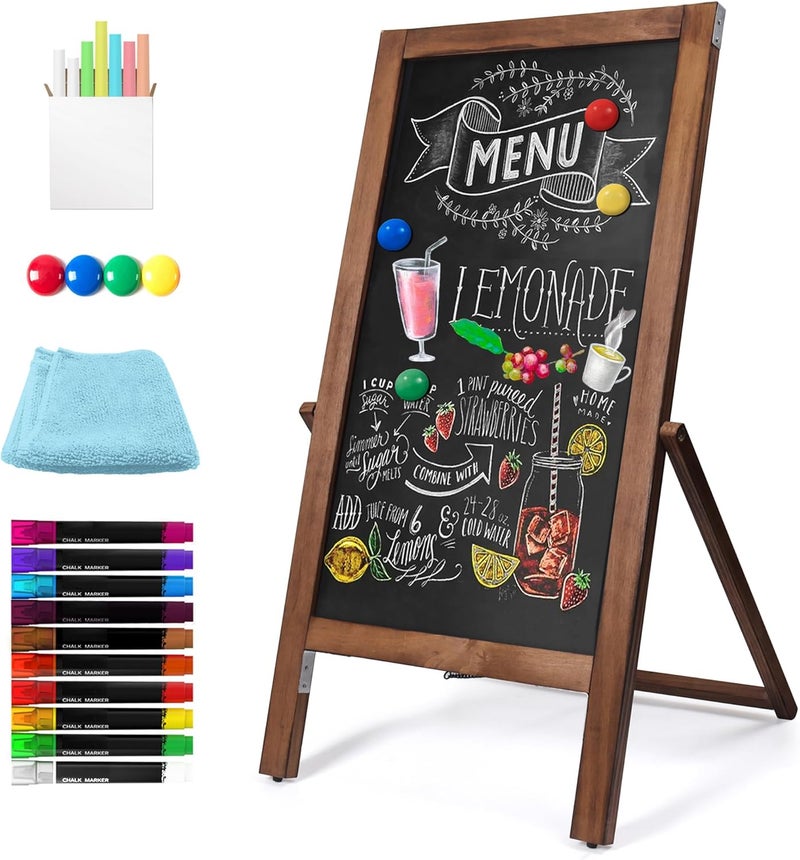 SELEAD Solid Wood Frame Chalkboard with Stand - 40" x 20" Magnetic Double Sided Sandwich Board Signs Outdoor Chalk Board Easel Pizarra for Menu, Business, Wedding - Rustic Brown - Image 1